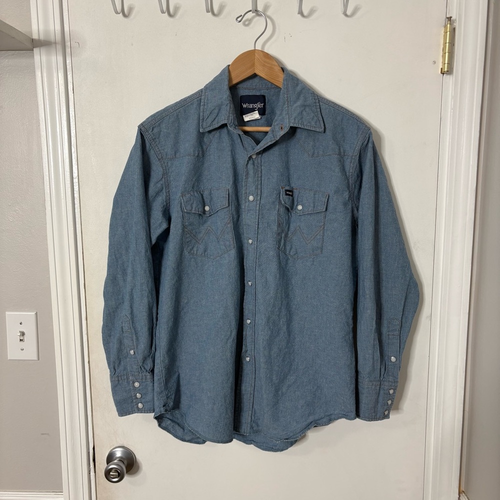 Wrangler Denim Chambray Western Button Down Shirt Men’s Large 100% Cotton